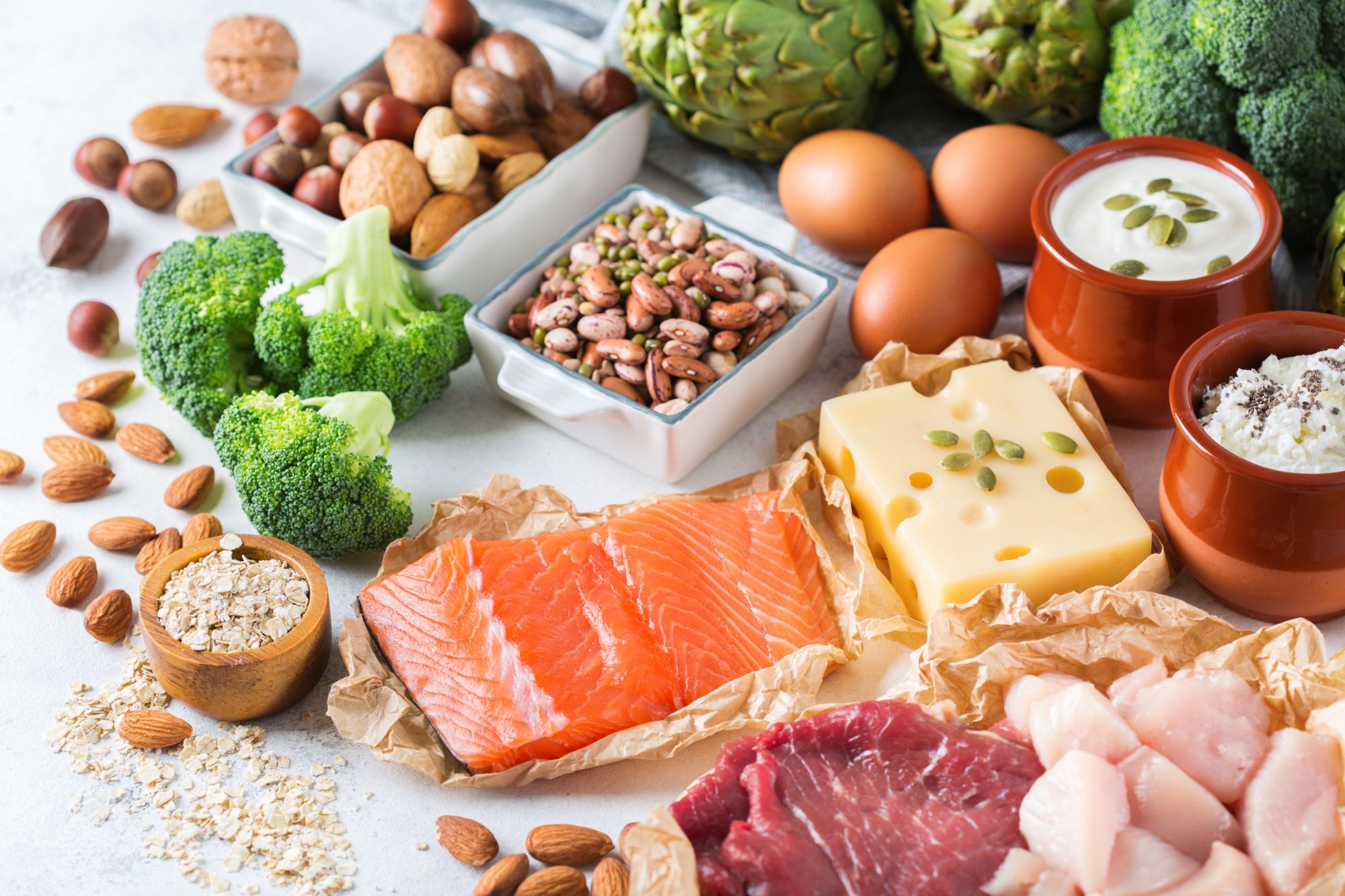 Продукты полноценного белка. Белковые продукты. Разнообразие питания. Здоровая пища. Пищевые белки.