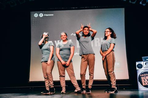 Gruppe Swishies auf der Bühne beim Trau-dich-Wettbewerb