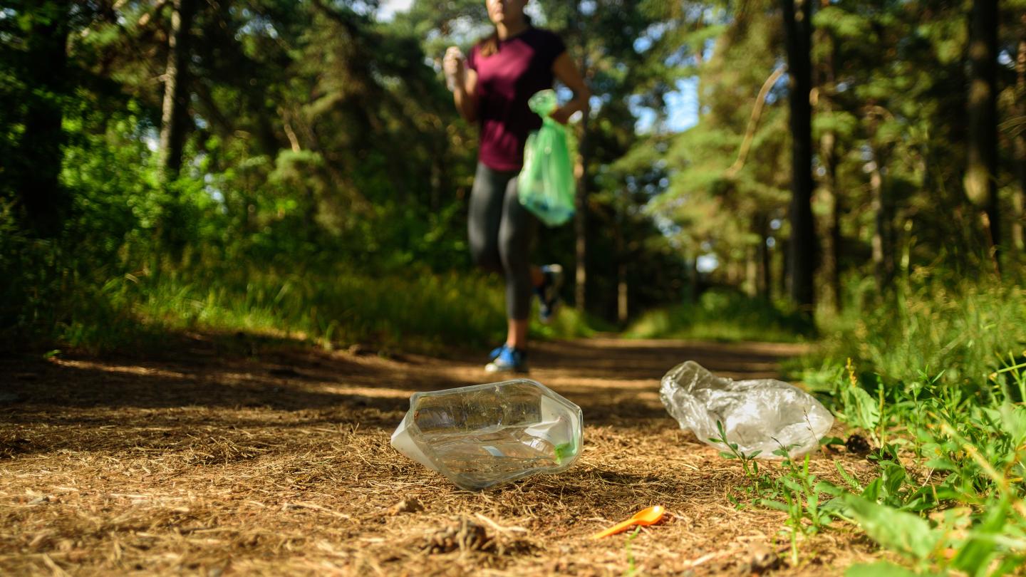 Plogging im Wald